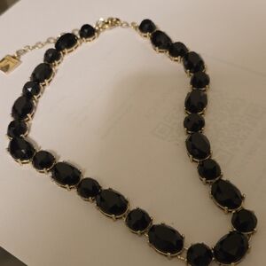 Anne Klein Gold-Trim Black Faceted Gem Statement Necklace Like New